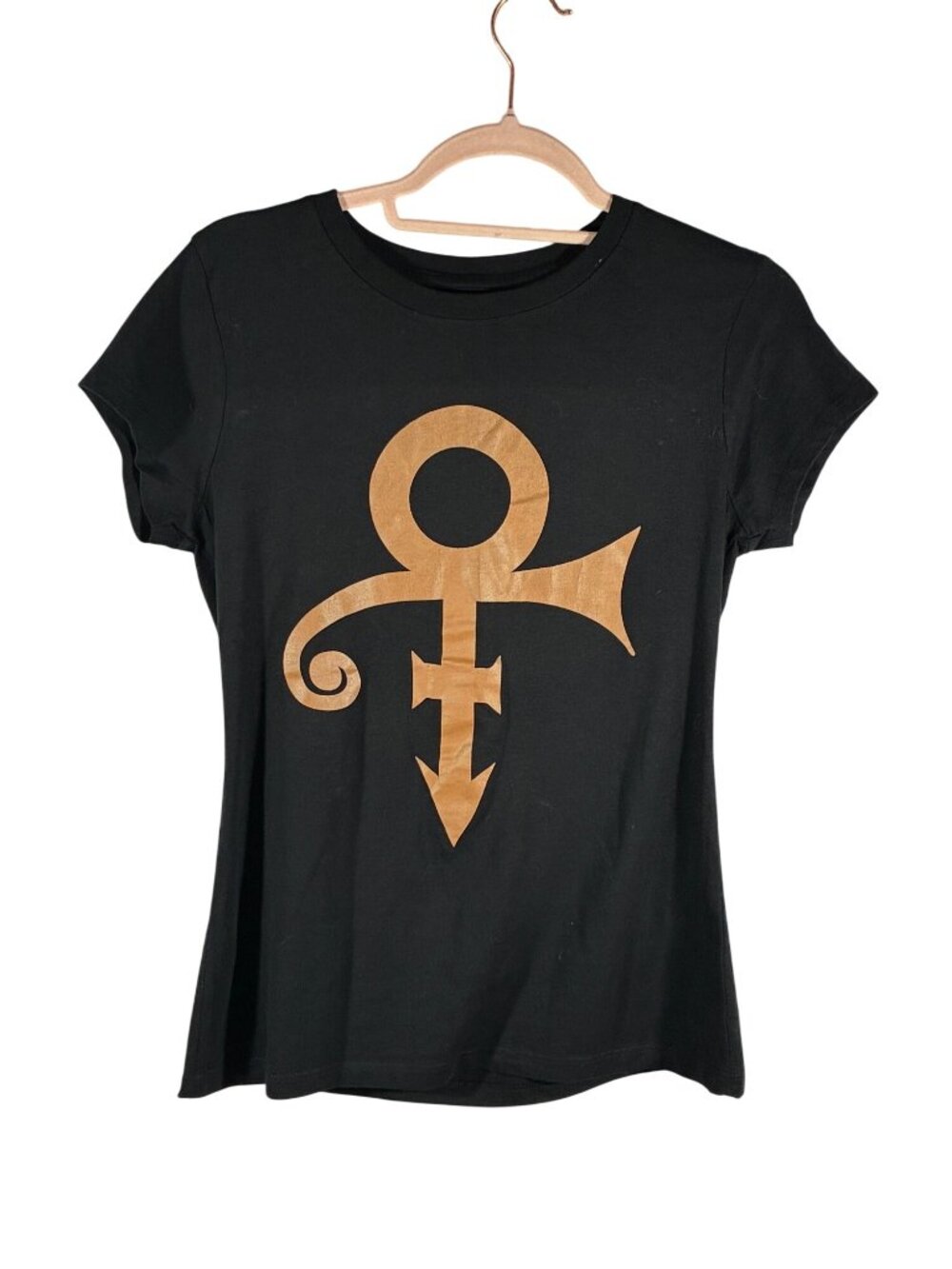 Prince Estate Official Womens fitted  Black T-Shirt Gold Symbol Logo Size M